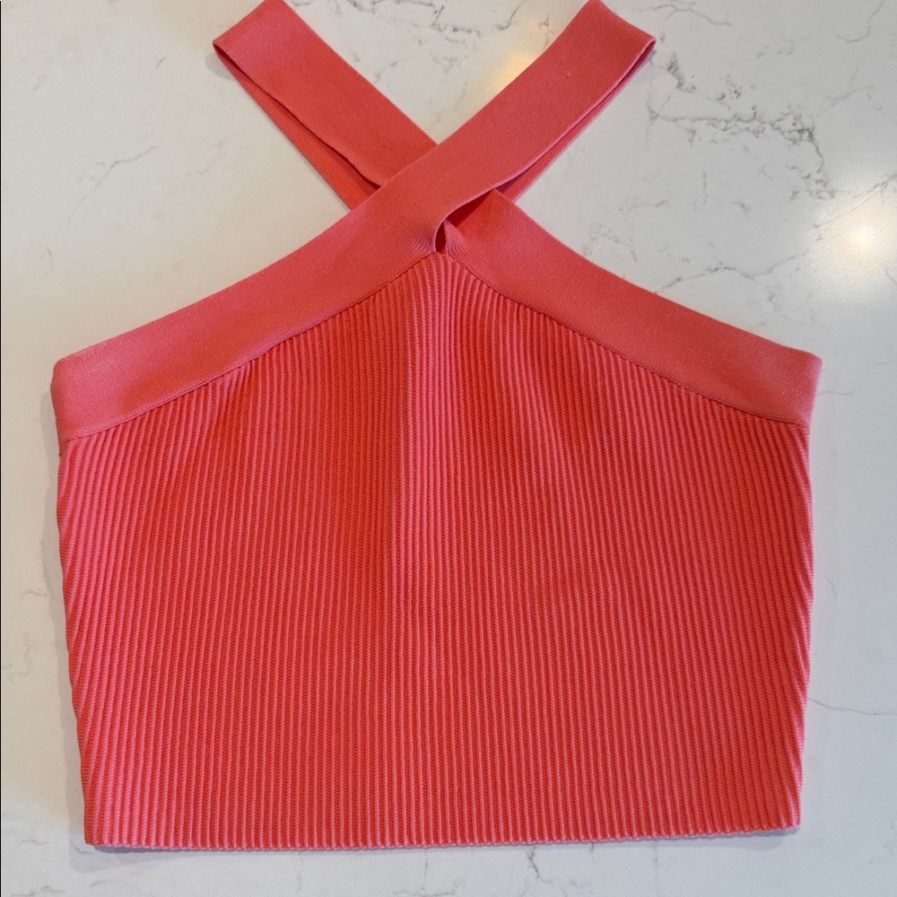 Coral Ribbed Cross-Back Women's Top